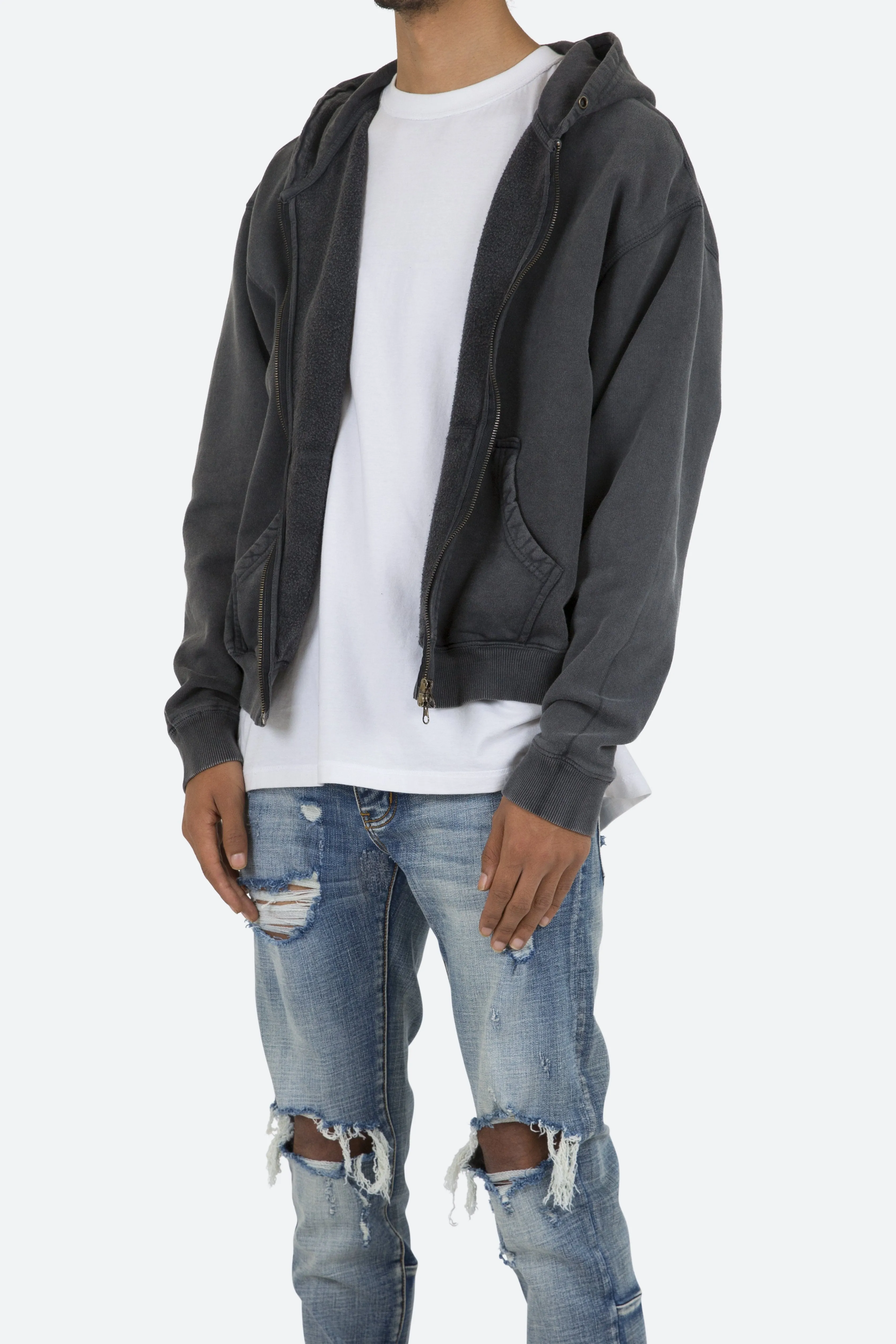 Basic Zip Up Hoodie - Vintage Black