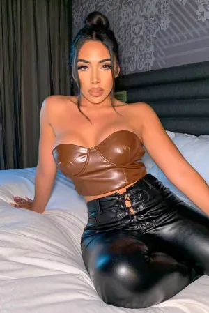 Best Wishes Faux Leather Top - Brown