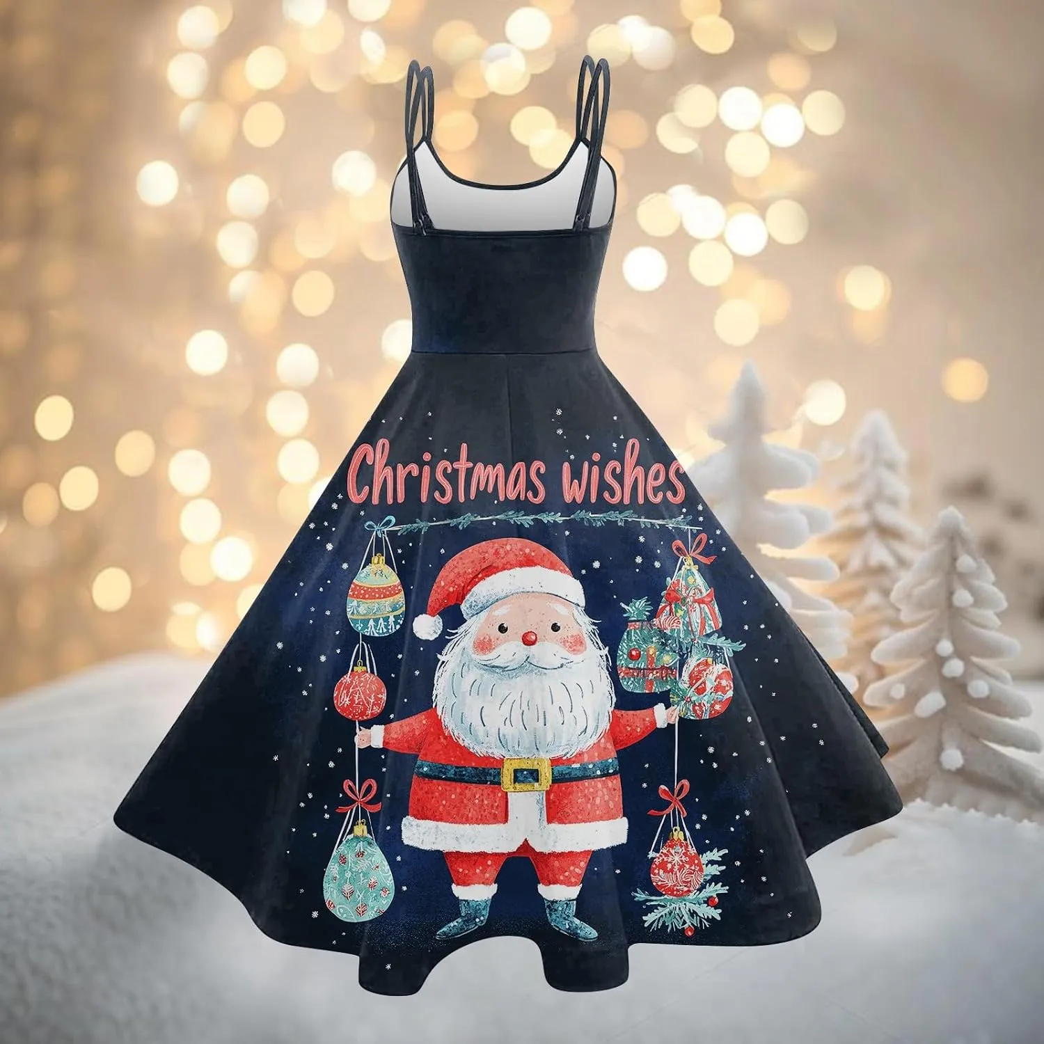 Christmas Dresses for Women 2024 Vintage Sleeveless Spaghetti Strap Dresses 1950s A-line Cocktail Midi Dress