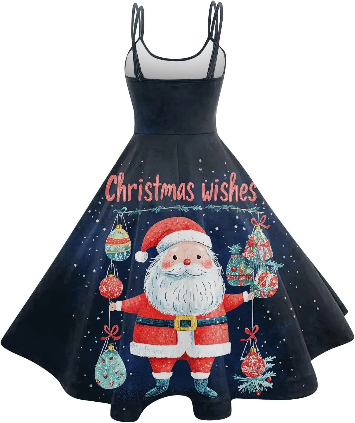 Christmas Dresses for Women 2024 Vintage Sleeveless Spaghetti Strap Dresses 1950s A-line Cocktail Midi Dress