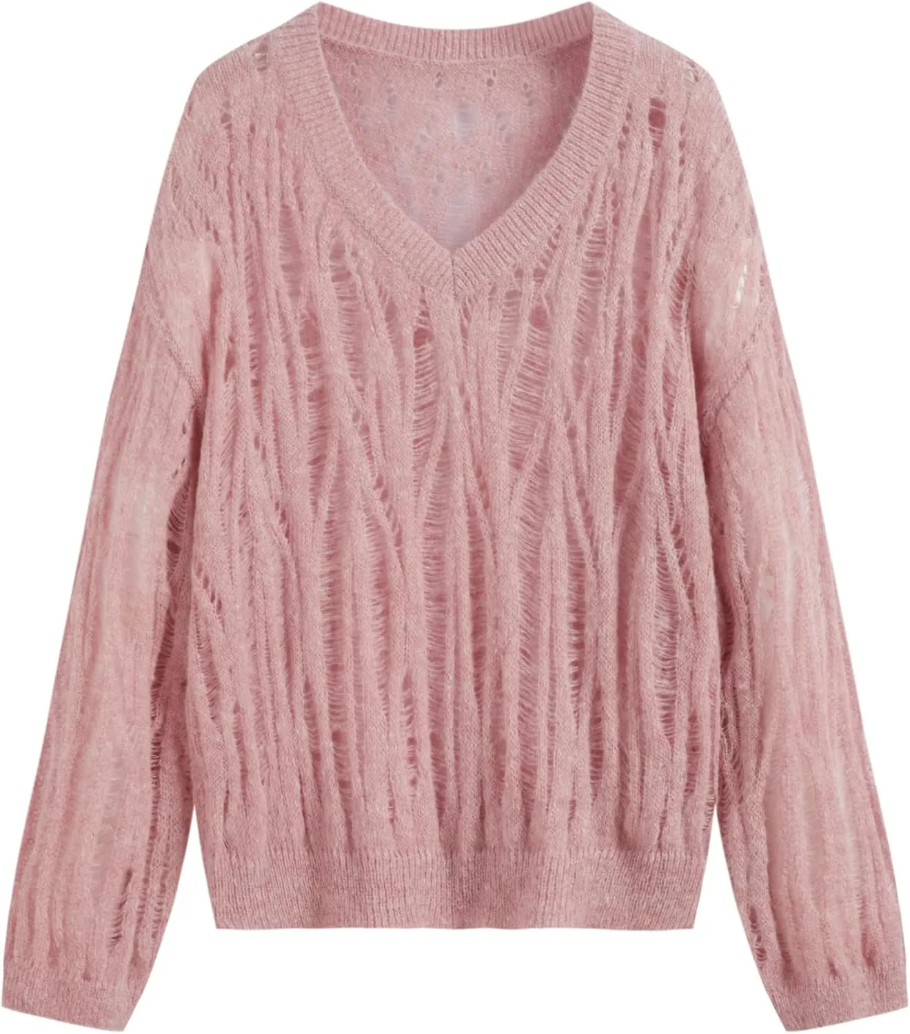 CIDER Womens Sweater Hollow Out V Neck Long Sleeve Knit Cute Casual Lightweight Pullover Sweater Tops