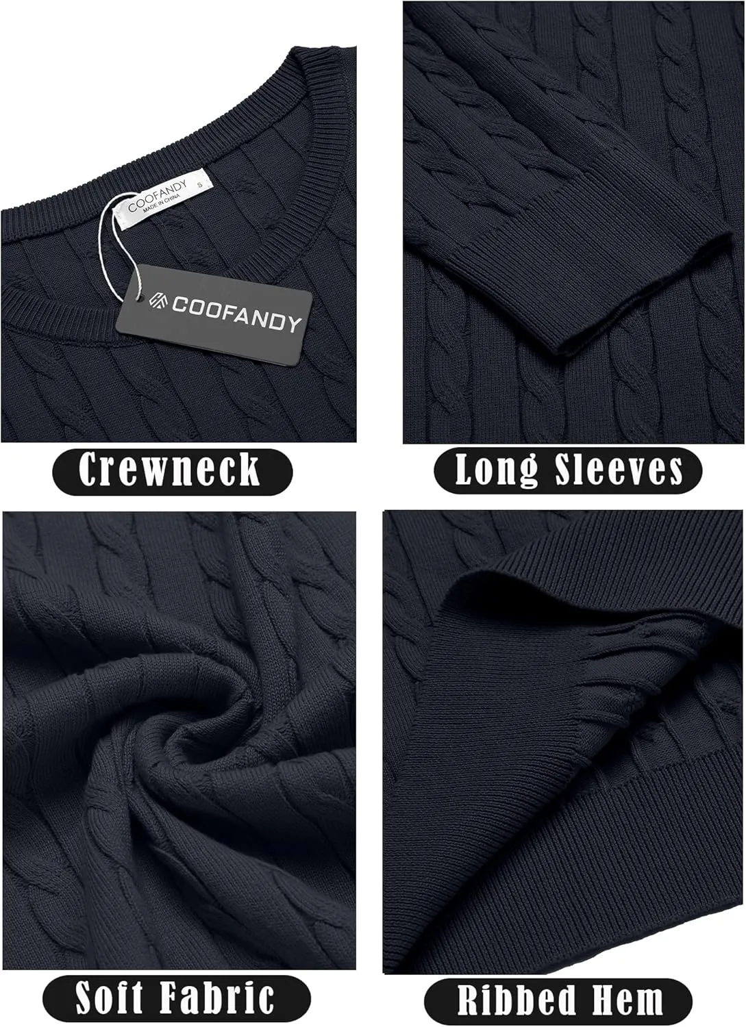 COOFANDY Men's Crewneck Knit Sweater Slim Fit Lightweight Casual Twist Patterned Cable Knitted Pullover