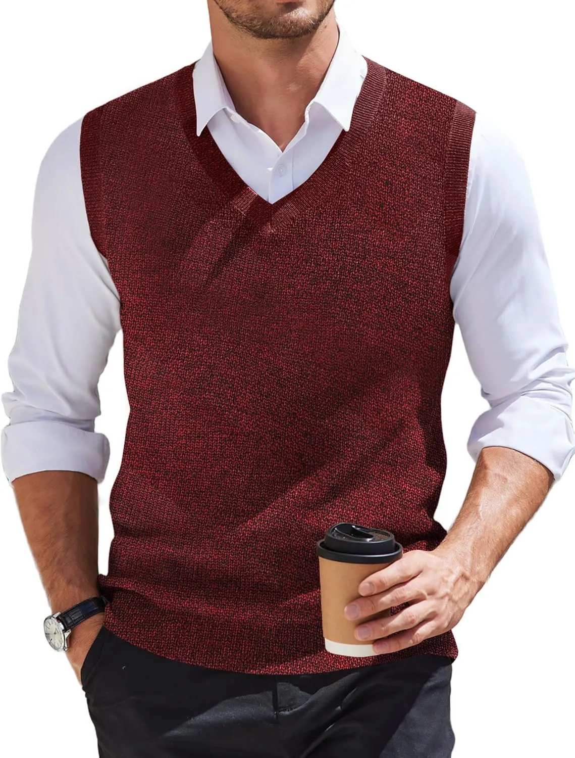 COOFANDY Men's Sweater Vest V Neck Sleeveless Sweater Slim Fit Casual Knitted Pullover Sweater