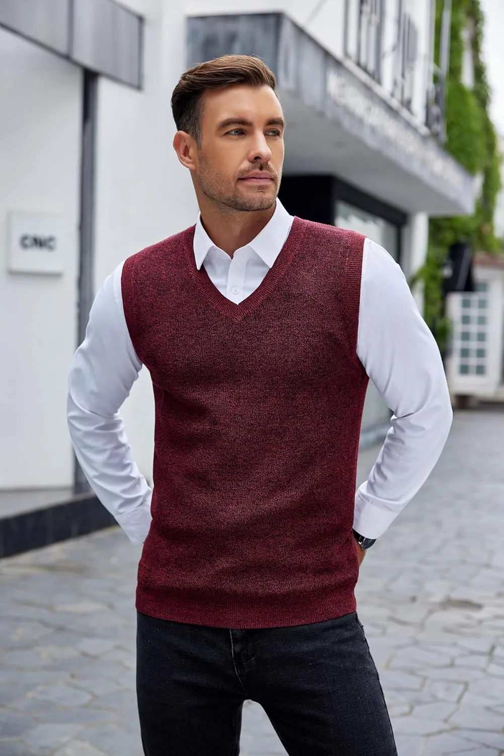 COOFANDY Men's Sweater Vest V Neck Sleeveless Sweater Slim Fit Casual Knitted Pullover Sweater
