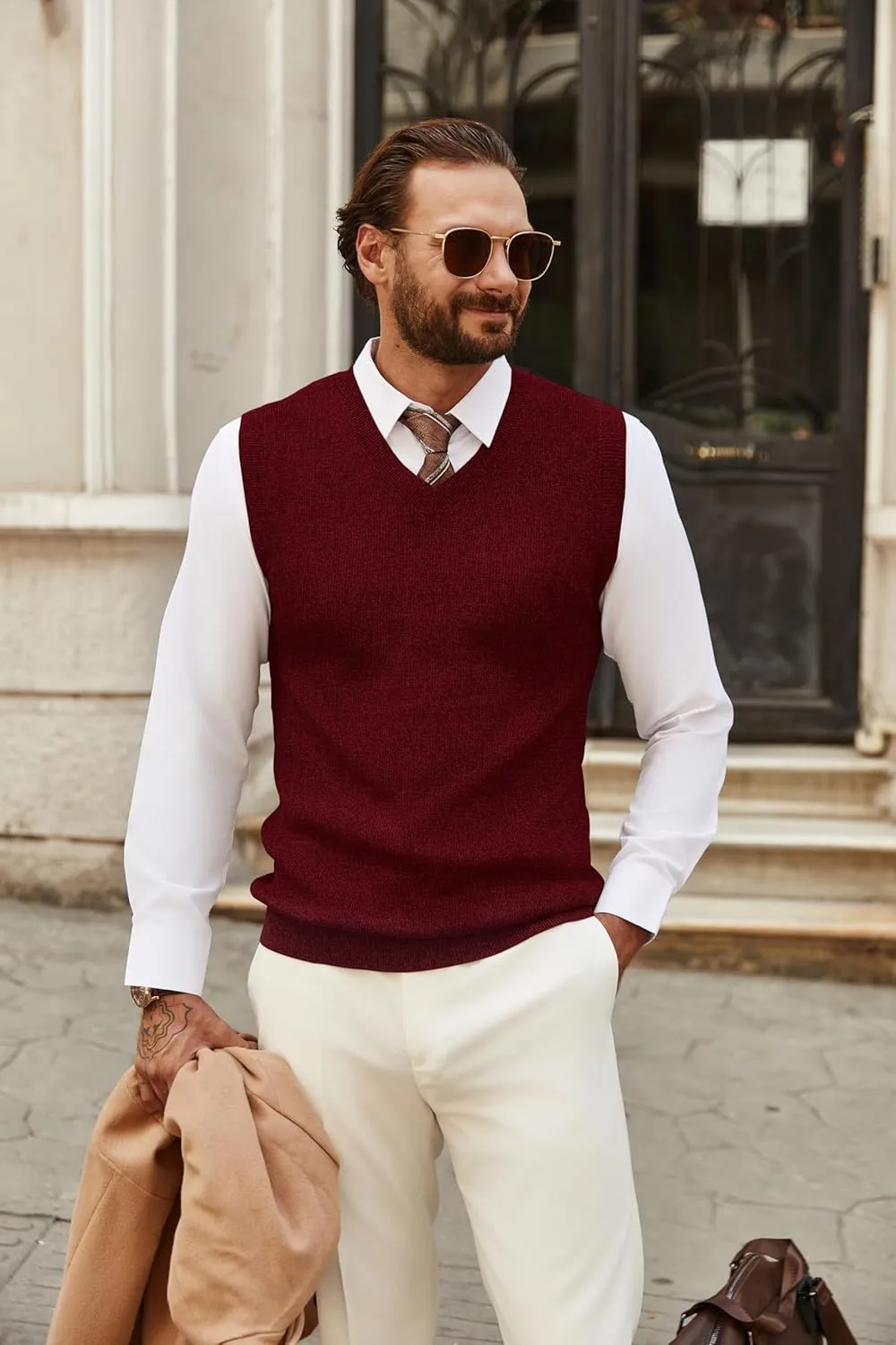COOFANDY Men's Sweater Vest V Neck Sleeveless Sweater Slim Fit Casual Knitted Pullover Sweater