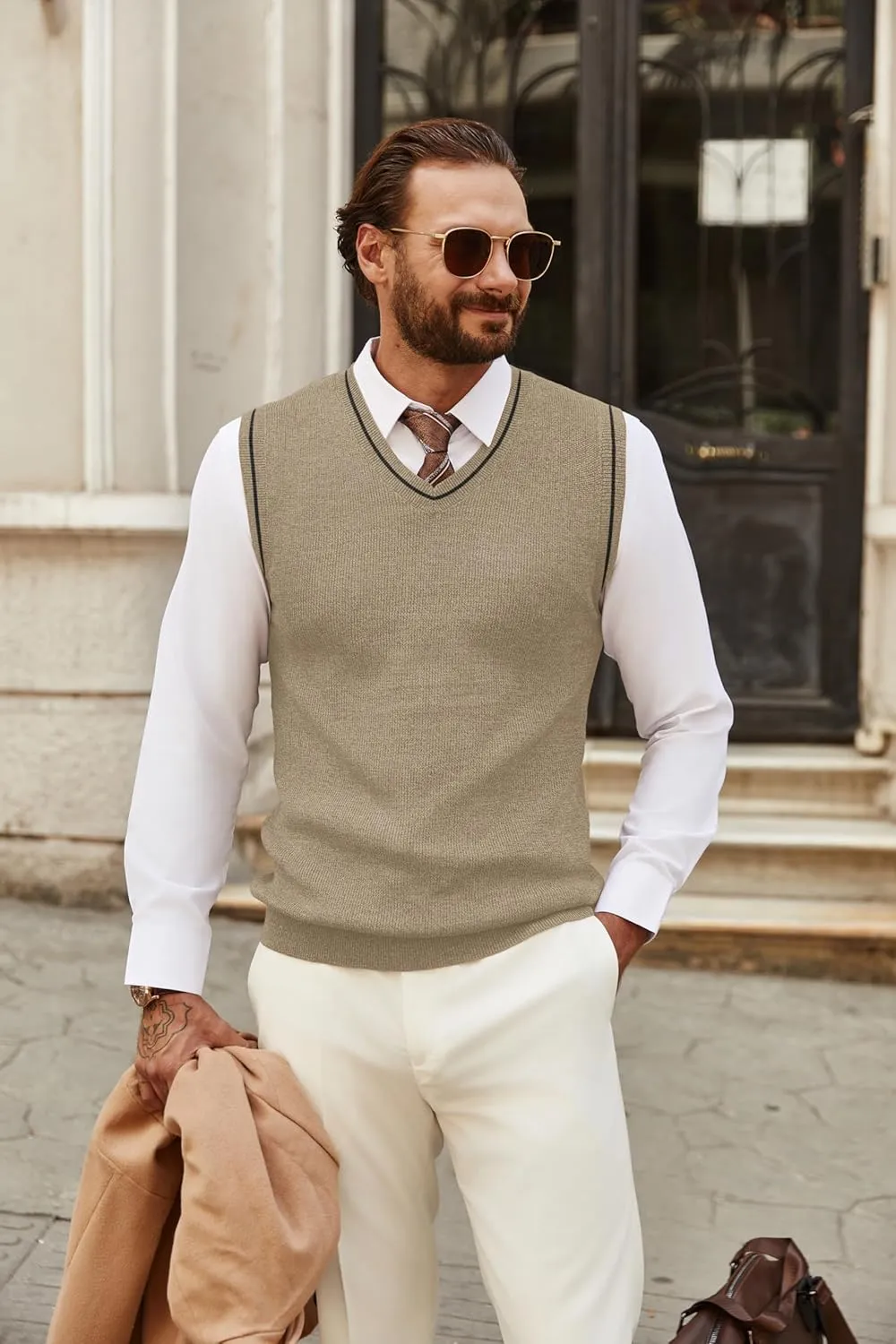 COOFANDY Men's Sweater Vest V Neck Sleeveless Sweater Slim Fit Casual Knitted Pullover Sweater