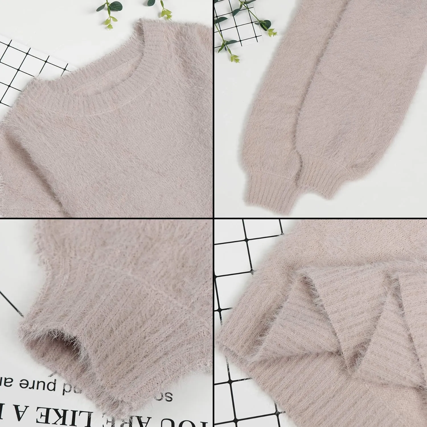 Cutiefox Women's Furry Oversized Crew Neck Pullover Sweater Mini Dress