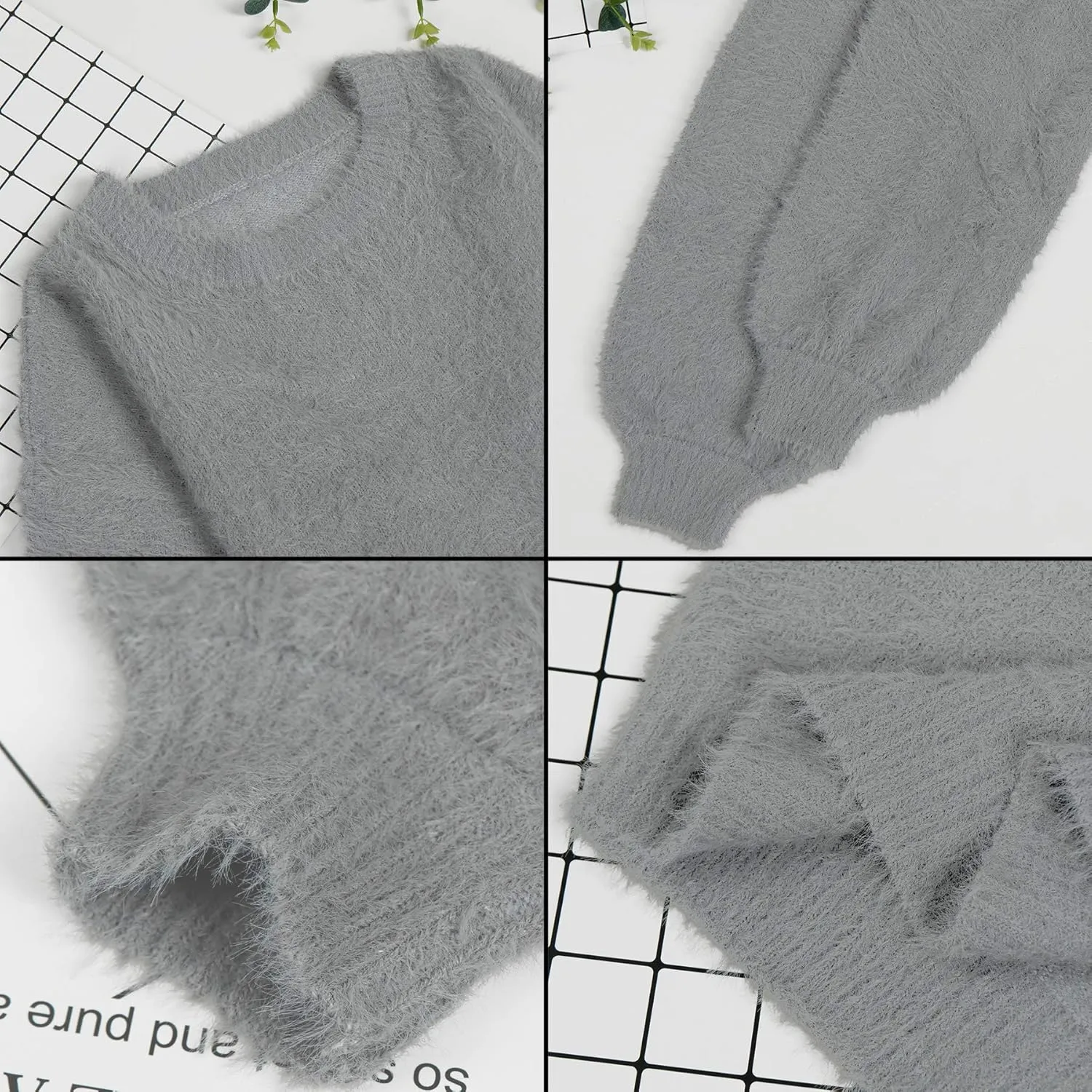 Cutiefox Women's Furry Oversized Crew Neck Pullover Sweater Mini Dress