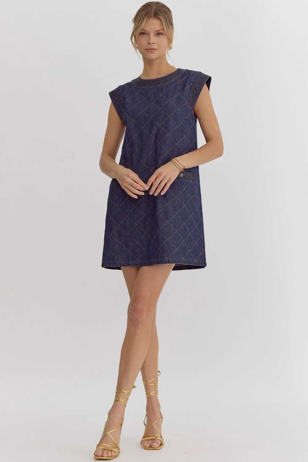 Denim Round Neck Sleeveless Mini Dress