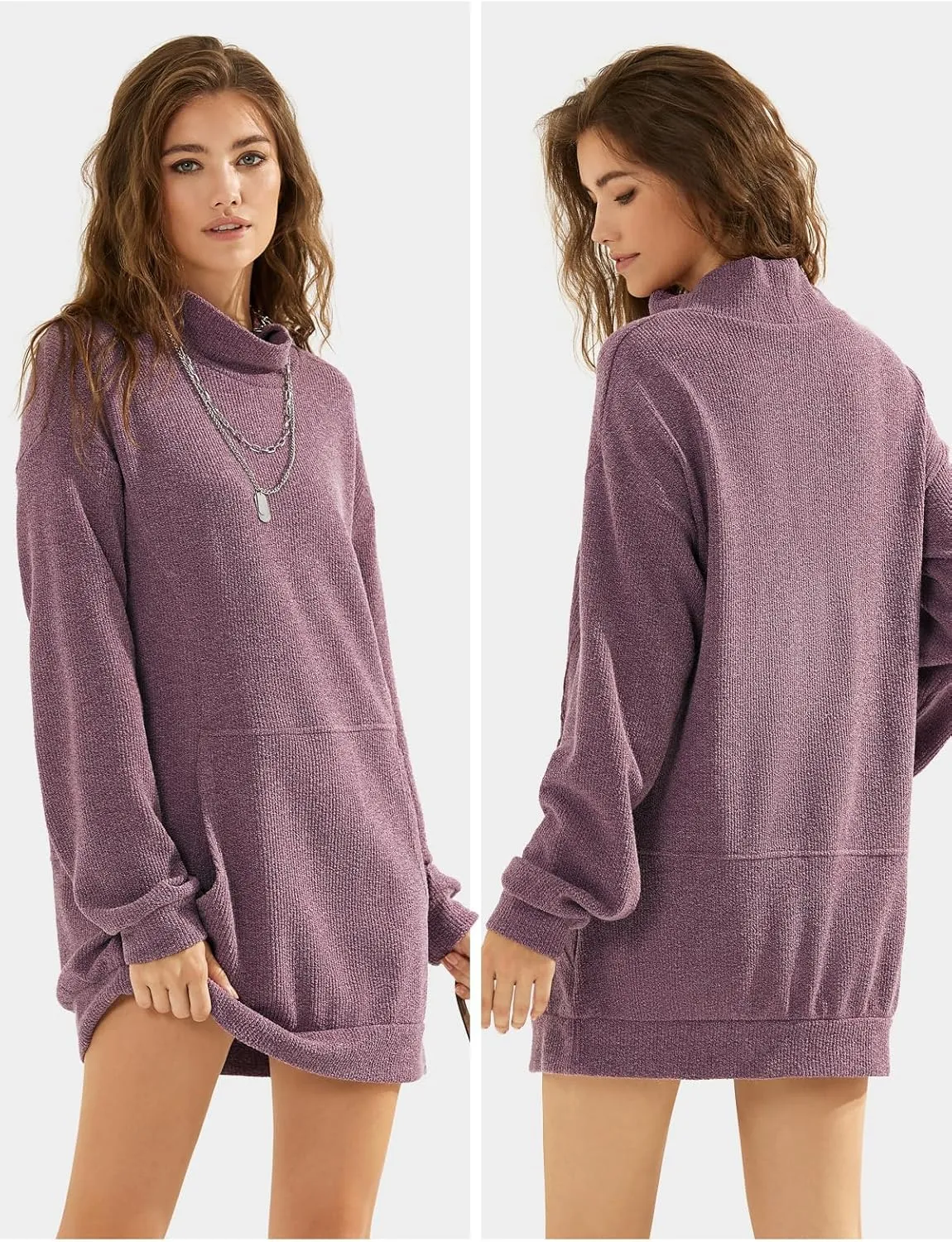 EXLURA Womens Casual Oversized Long Sleeve Sweater Dress with Pocket Loose Fit Knit Fall Winter Long Pullover Sweater Tunic