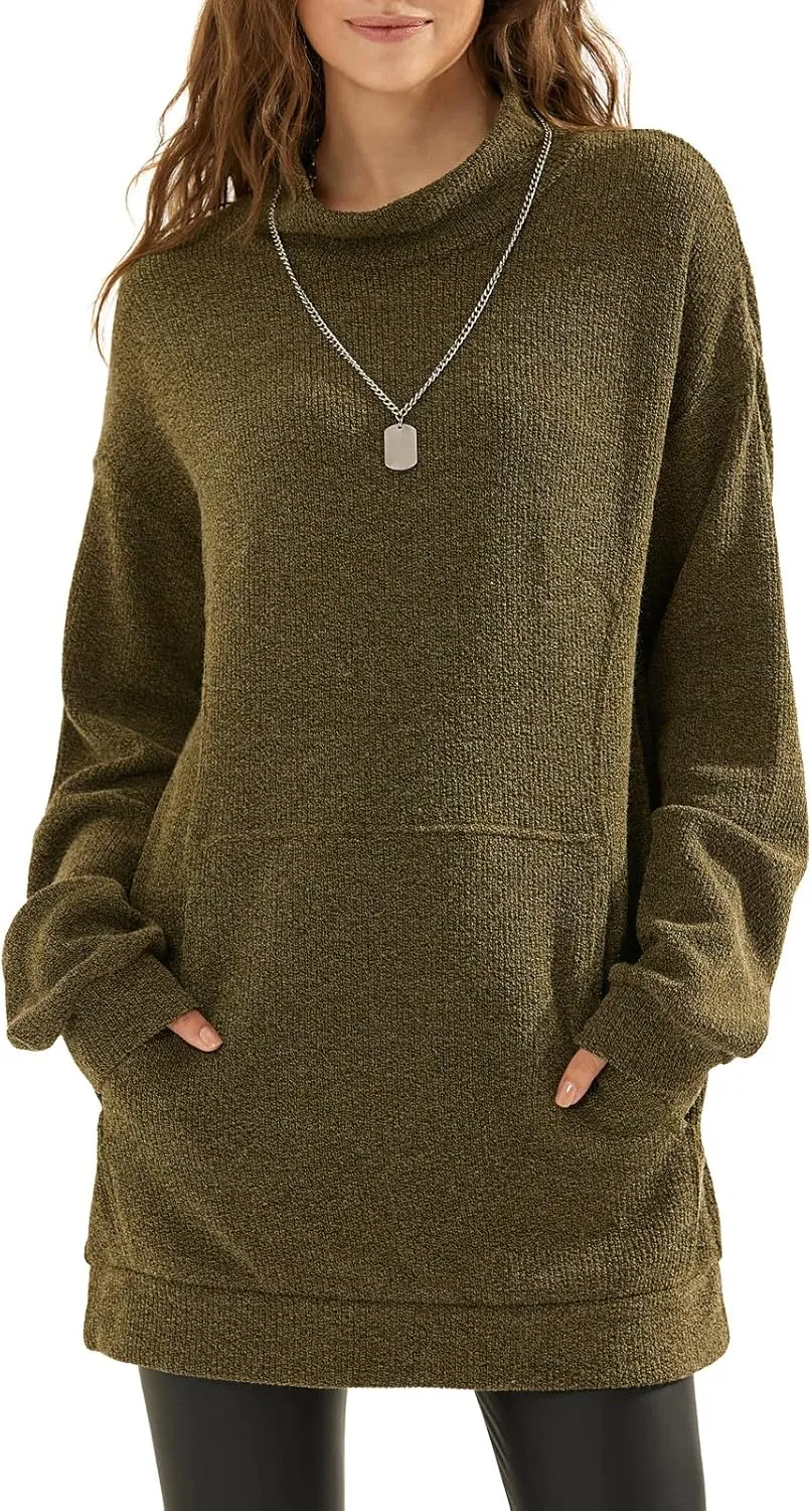 EXLURA Womens Casual Oversized Long Sleeve Sweater Dress with Pocket Loose Fit Knit Fall Winter Long Pullover Sweater Tunic