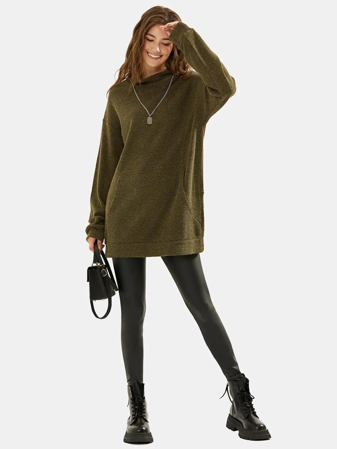 EXLURA Womens Casual Oversized Long Sleeve Sweater Dress with Pocket Loose Fit Knit Fall Winter Long Pullover Sweater Tunic