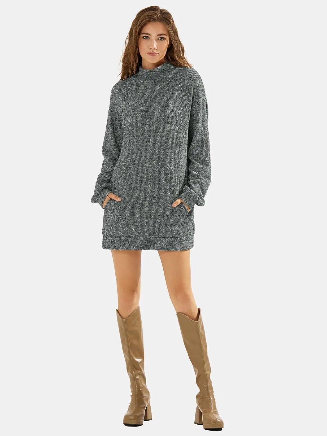 EXLURA Womens Casual Oversized Long Sleeve Sweater Dress with Pocket Loose Fit Knit Fall Winter Long Pullover Sweater Tunic