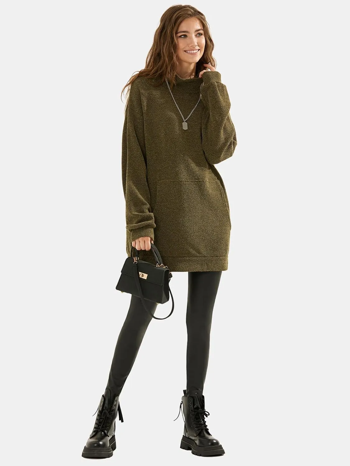 EXLURA Womens Casual Oversized Long Sleeve Sweater Dress with Pocket Loose Fit Knit Fall Winter Long Pullover Sweater Tunic