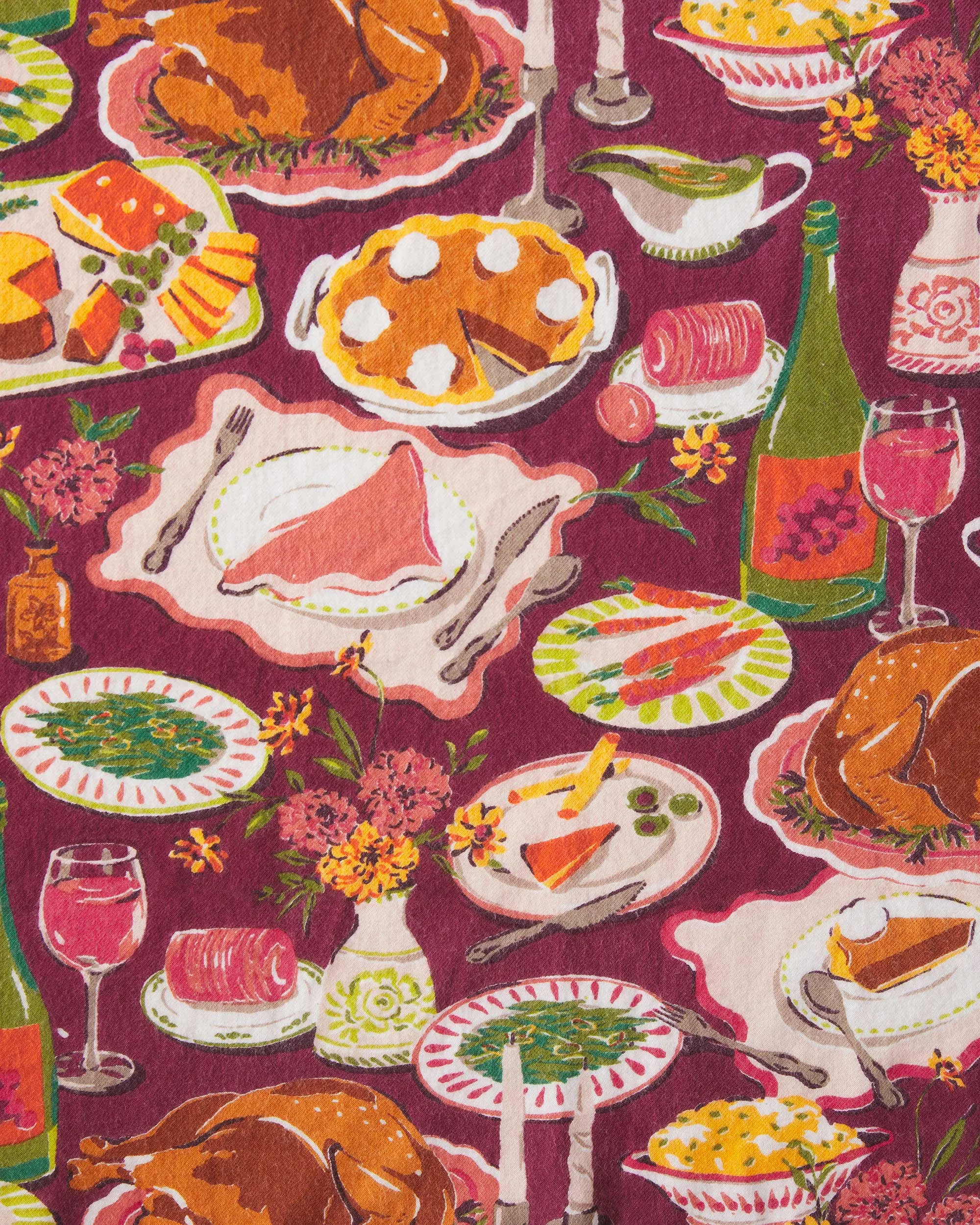 Festive Feast - Tall Lightweight Flannel Pajama Pants - Cranberry Sauce