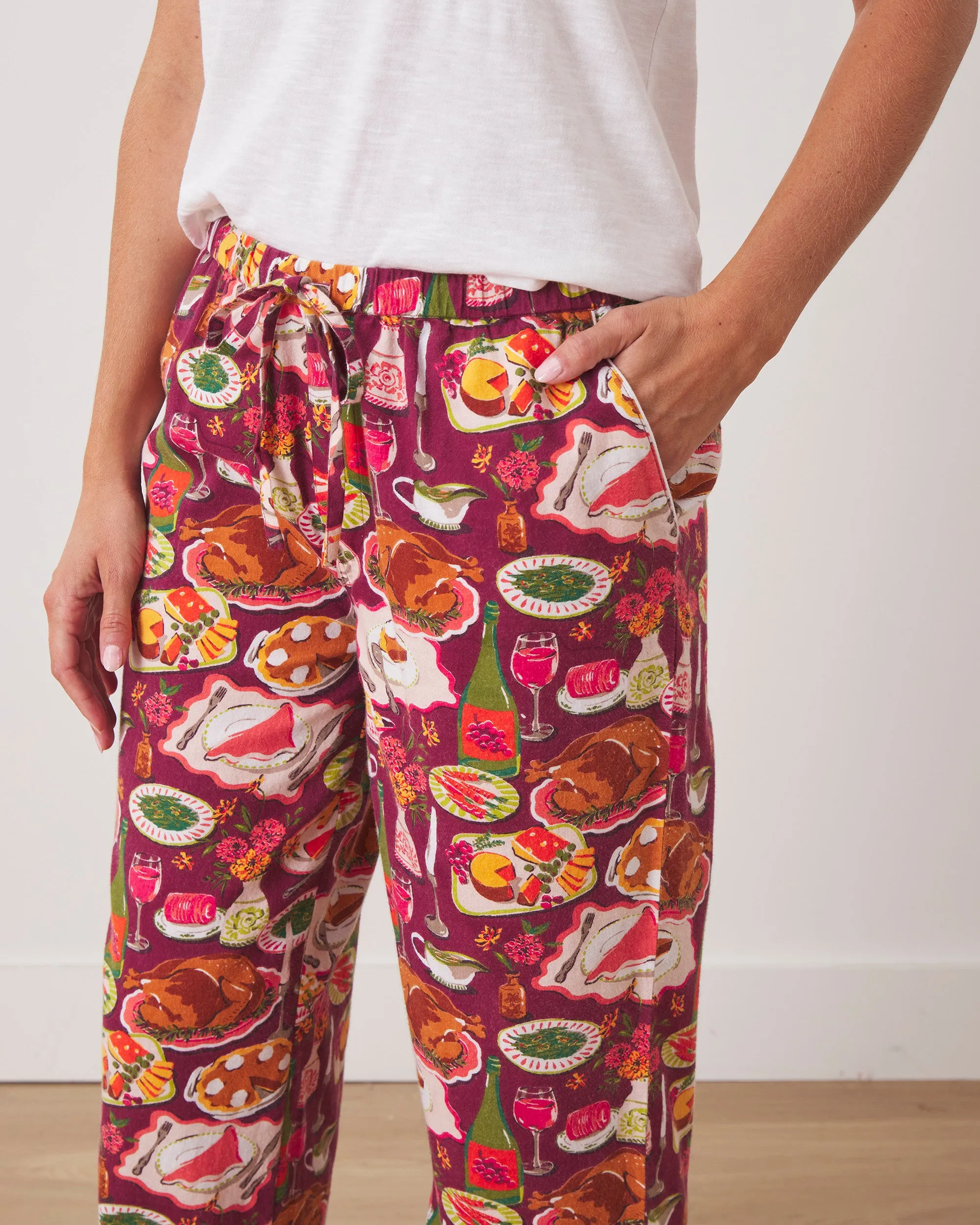 Festive Feast - Tall Lightweight Flannel Pajama Pants - Cranberry Sauce