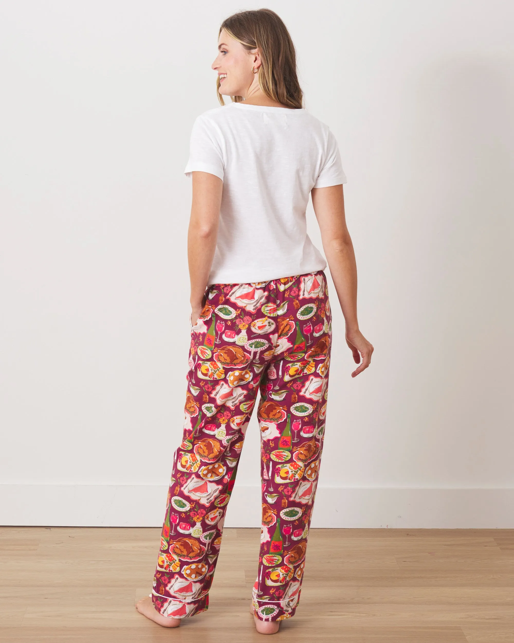 Festive Feast - Tall Lightweight Flannel Pajama Pants - Cranberry Sauce