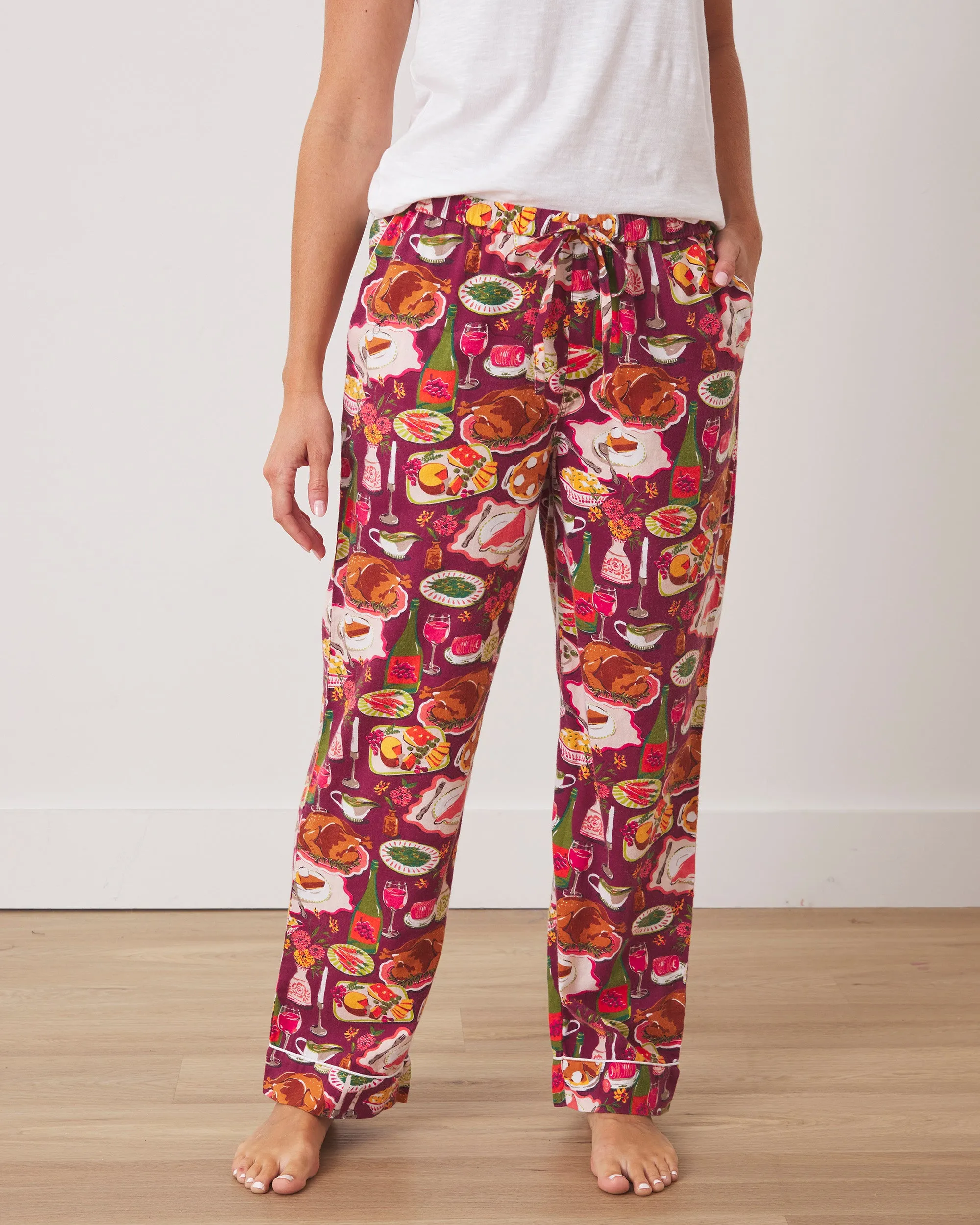 Festive Feast - Tall Lightweight Flannel Pajama Pants - Cranberry Sauce