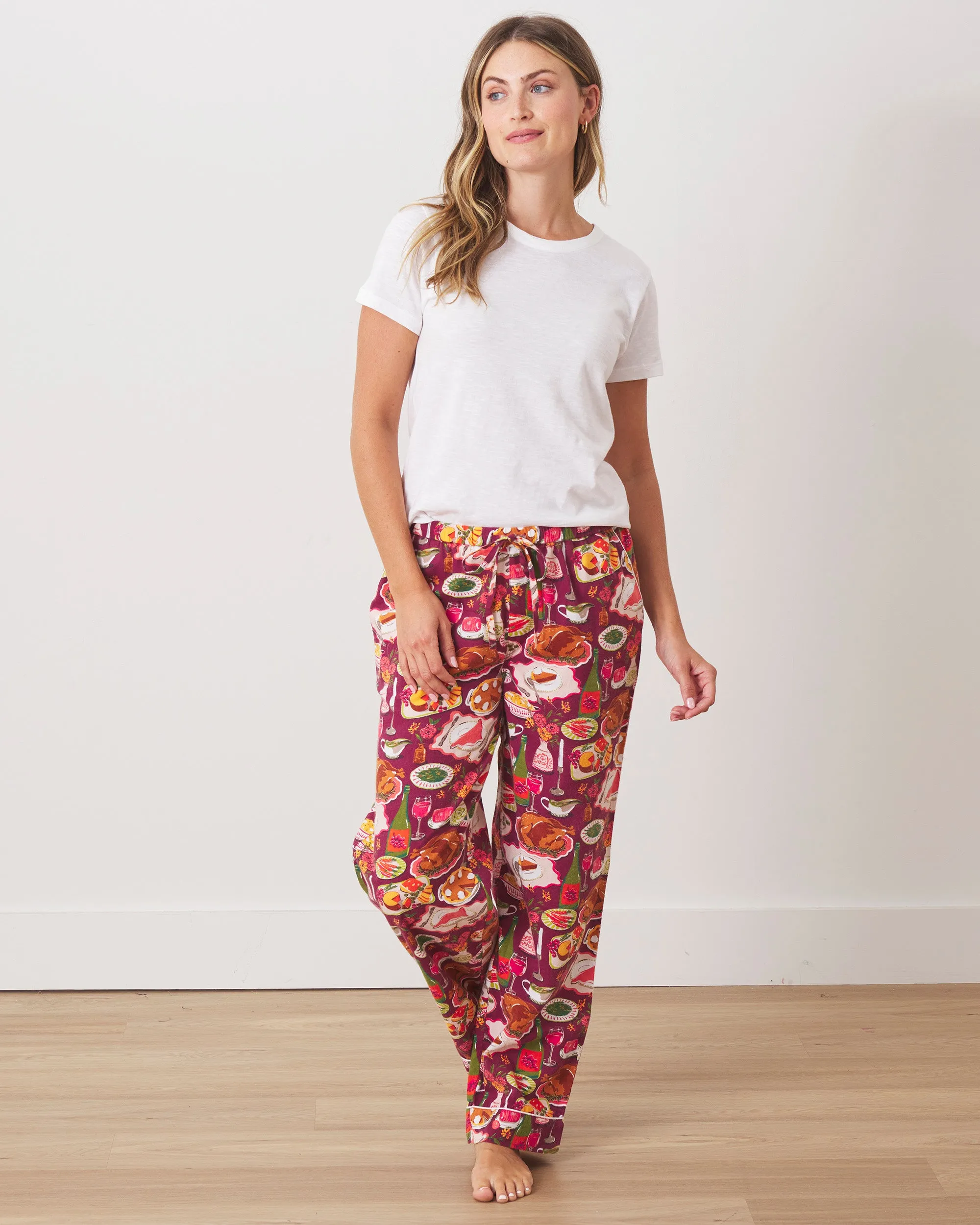 Festive Feast - Tall Lightweight Flannel Pajama Pants - Cranberry Sauce