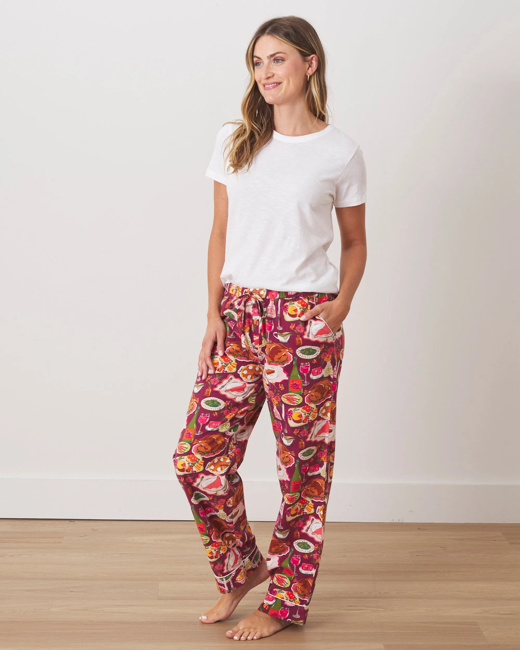 Festive Feast - Tall Lightweight Flannel Pajama Pants - Cranberry Sauce