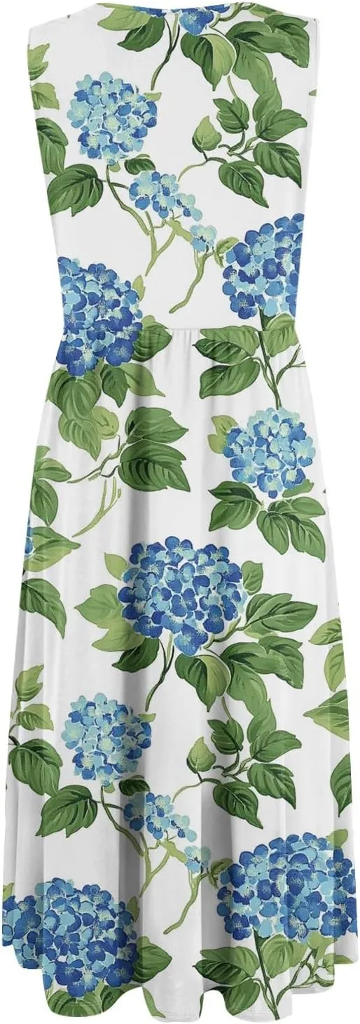 Floral Dress for Women 2025 Novelty Casual A Line Crew Neck Sleeveless Sundresses Elegant Lightweight Flowy Dress with Pocket