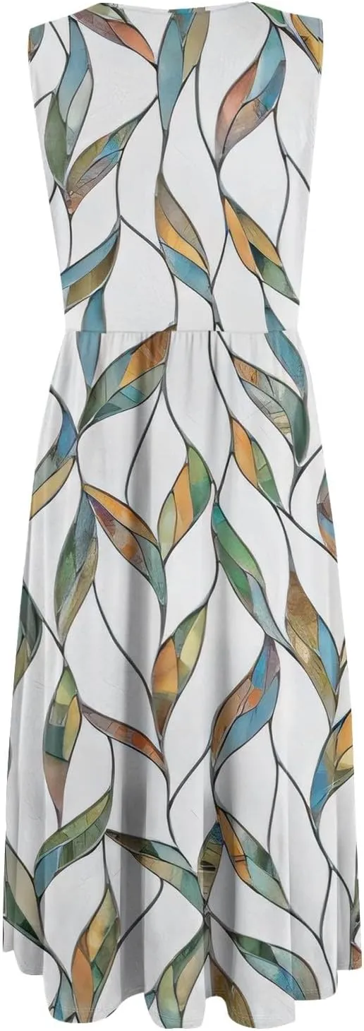 Floral Dress for Women 2025 Novelty Casual Loose Crew Neck Sleeveless Sundresses Elegant Lightweight Comfy Dress with Pockets