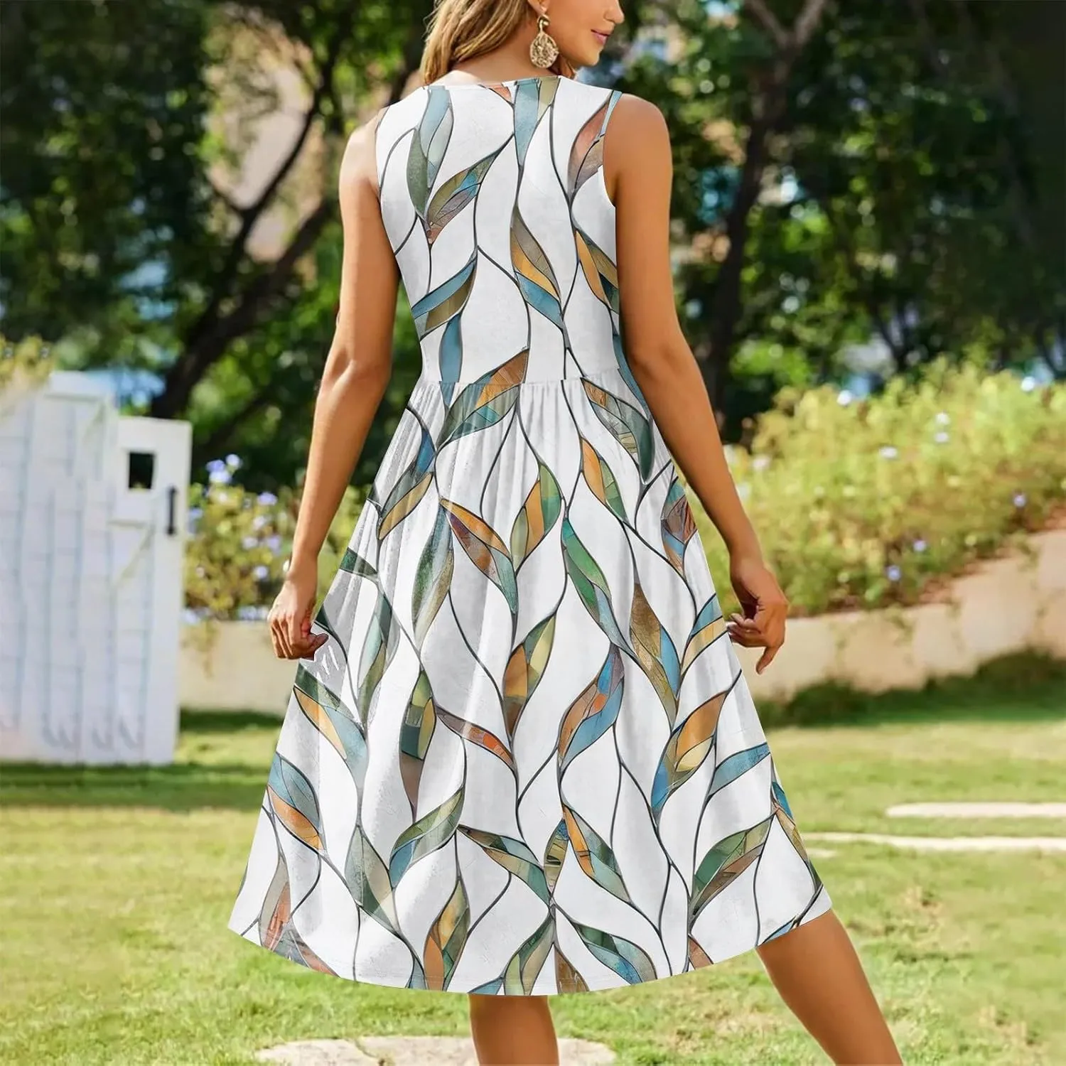 Floral Dress for Women 2025 Novelty Casual Loose Crew Neck Sleeveless Sundresses Elegant Lightweight Comfy Dress with Pockets