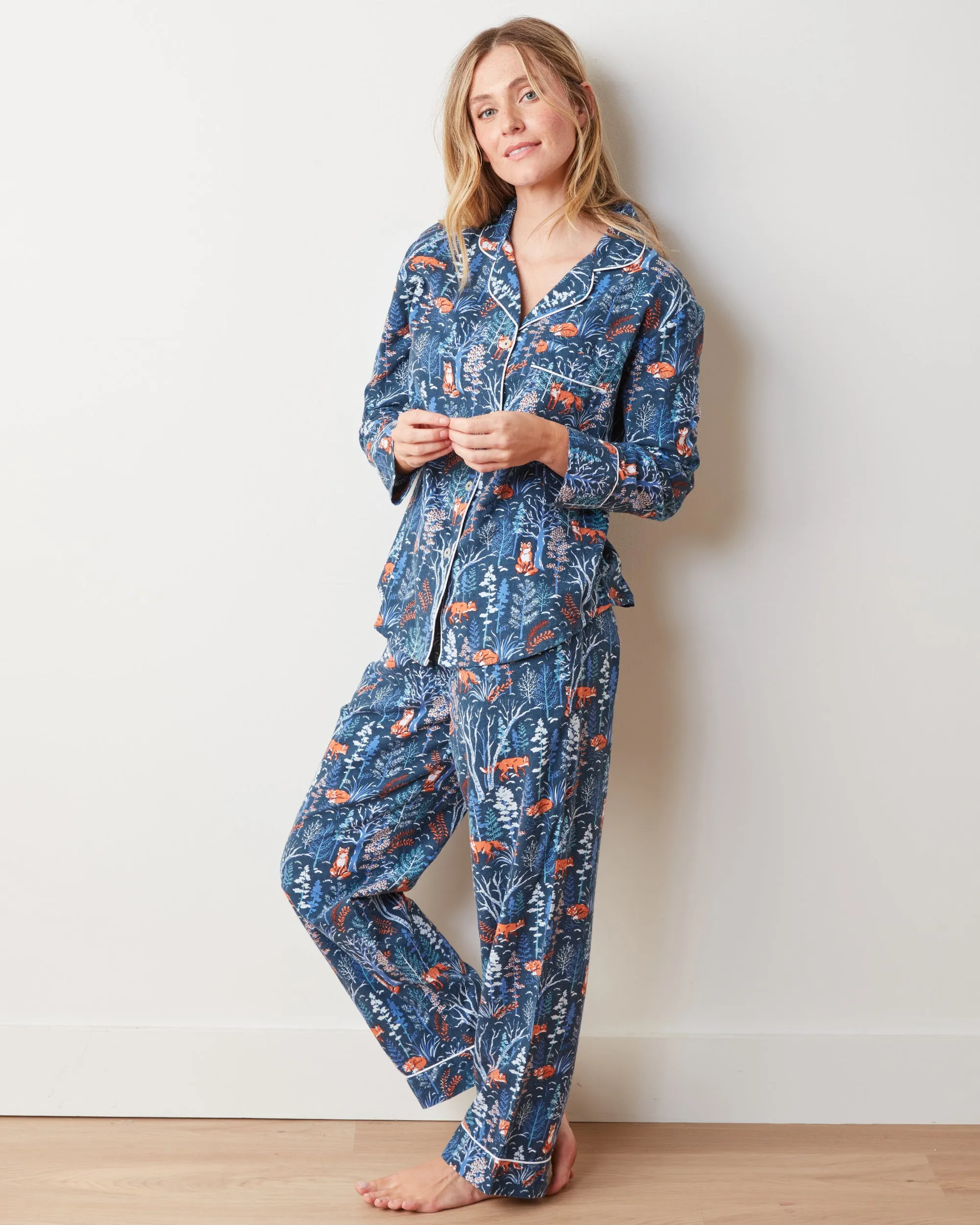 Fox & Folklore - Lightweight Flannel Long PJ Set - Indigo