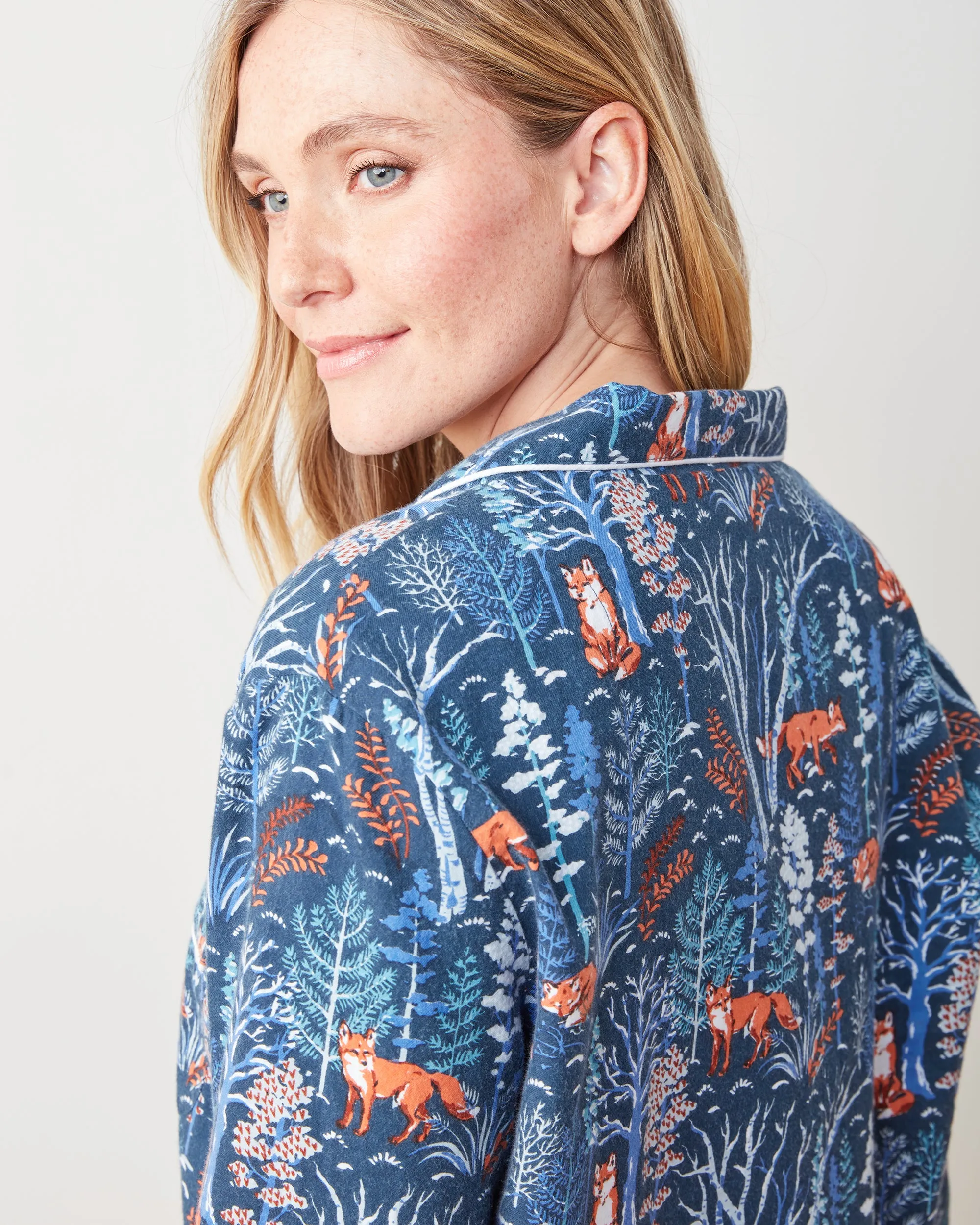 Fox & Folklore - Lightweight Flannel Long PJ Set - Indigo