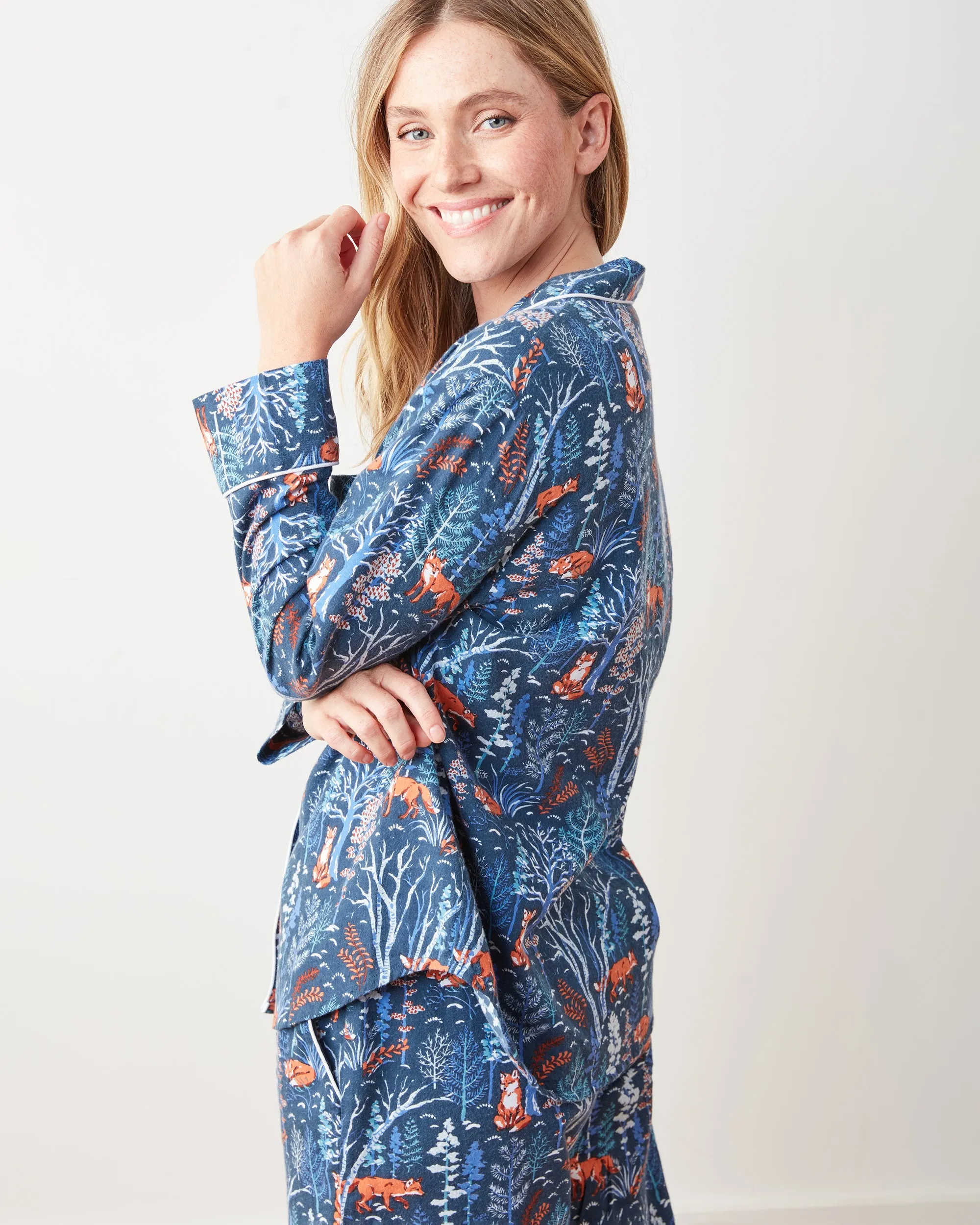 Fox & Folklore - Lightweight Flannel Long PJ Set - Indigo