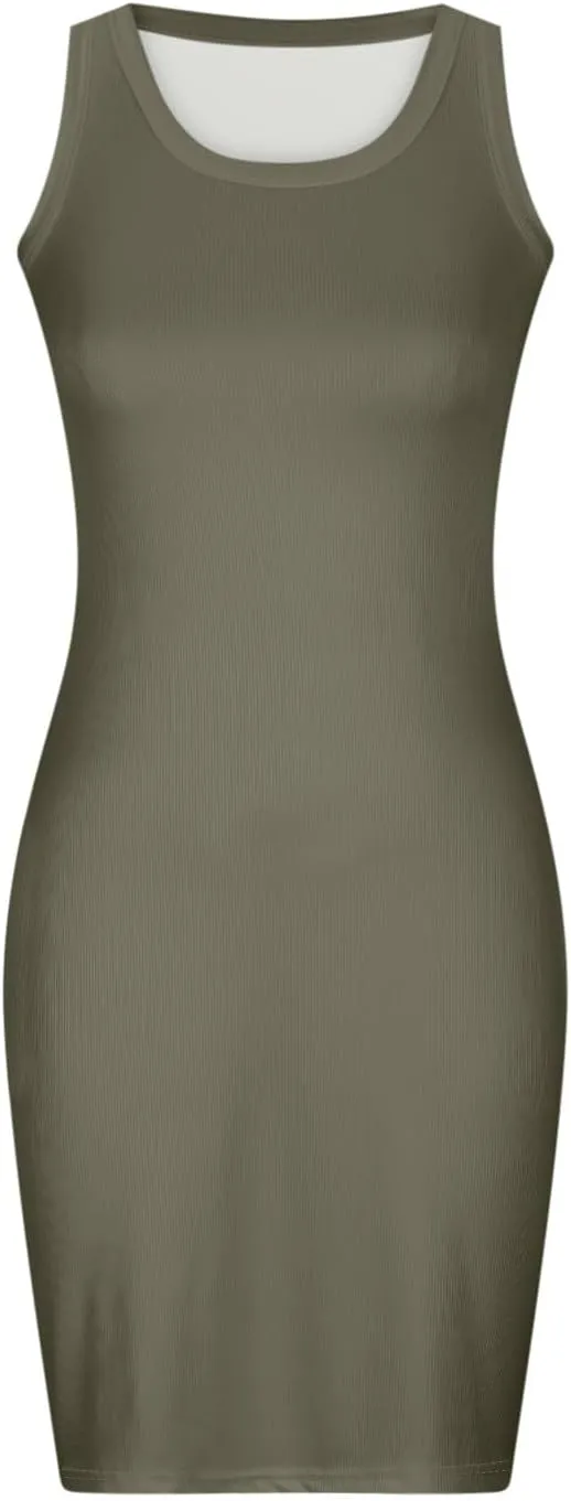 FZYLQY Sleeveless Ribbed Bodycon Mini Dress for Women Slim Fit Casual Tank Dress Stretchy Lightweight Summer Comfy Sundress