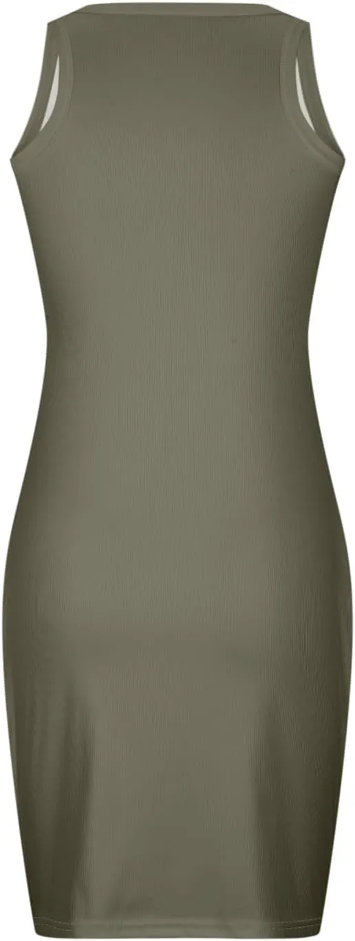 FZYLQY Sleeveless Ribbed Bodycon Mini Dress for Women Slim Fit Casual Tank Dress Stretchy Lightweight Summer Comfy Sundress