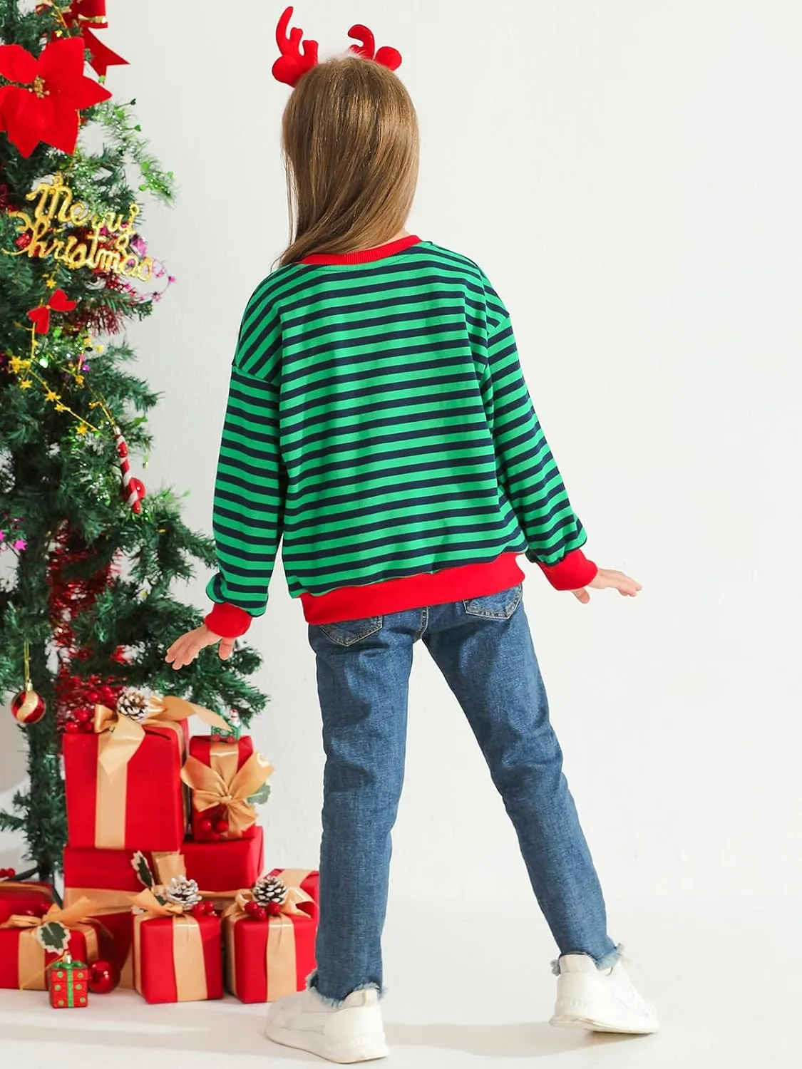 Girls Striped Oversized Sweatshirt Kids Crewneck Long Sleeve Pullover Sweater 4-12 Years