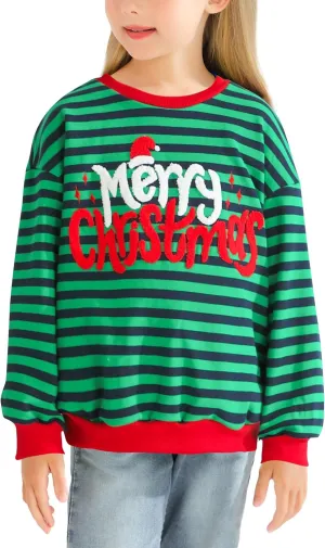Girls Striped Oversized Sweatshirt Kids Crewneck Long Sleeve Pullover Sweater 4-12 Years