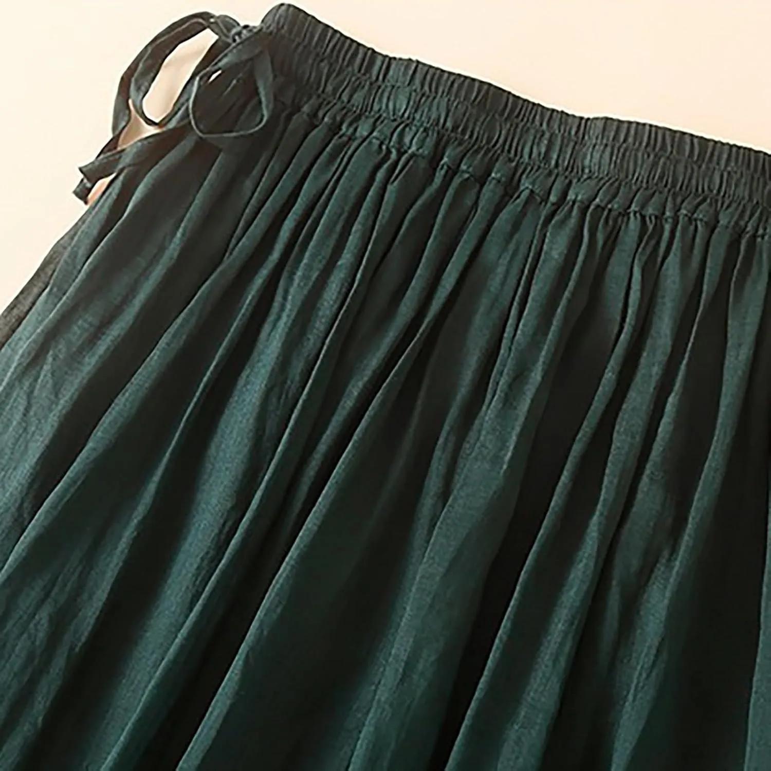 HGps8w Womens Cotton Linen Drawstring Maxi Skirt Lightweight Casual Summer Elastic High Waisted A-line Swing Skirts