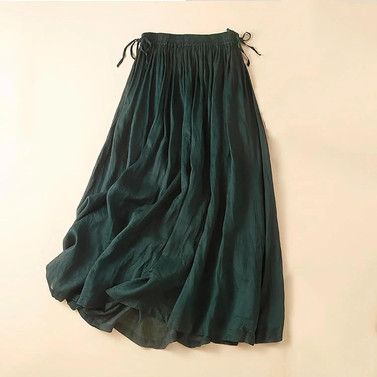 HGps8w Womens Cotton Linen Drawstring Maxi Skirt Lightweight Casual Summer Elastic High Waisted A-line Swing Skirts