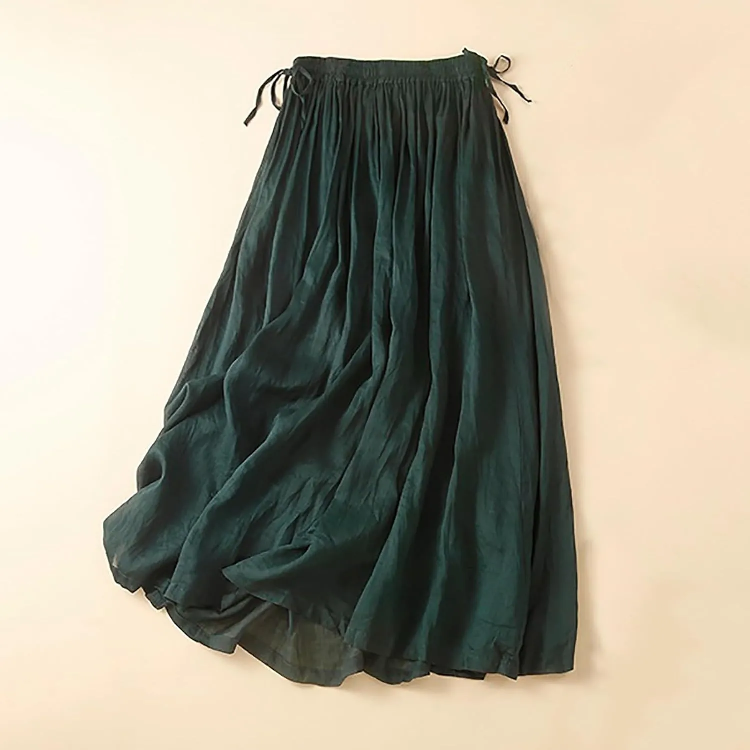 HGps8w Womens Cotton Linen Drawstring Maxi Skirt Lightweight Casual Summer Elastic High Waisted A-line Swing Skirts