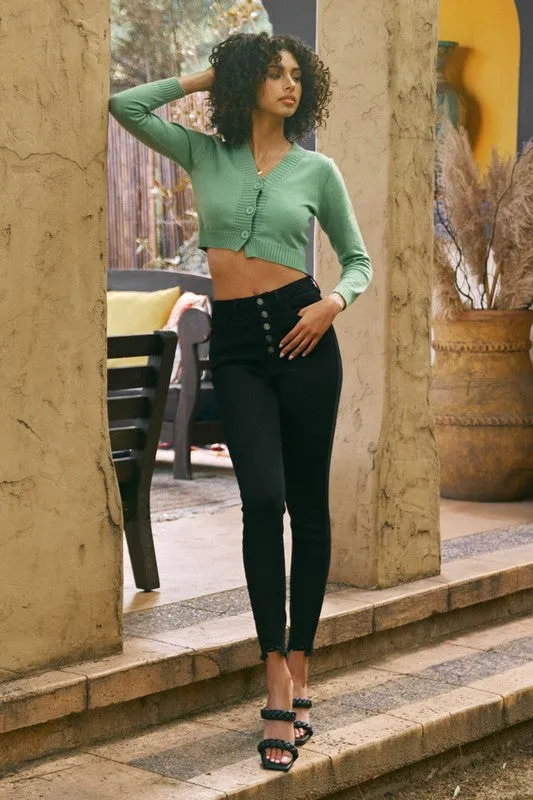High Rise Button Fly Super Skinny Jeans Kancan frayed ankle