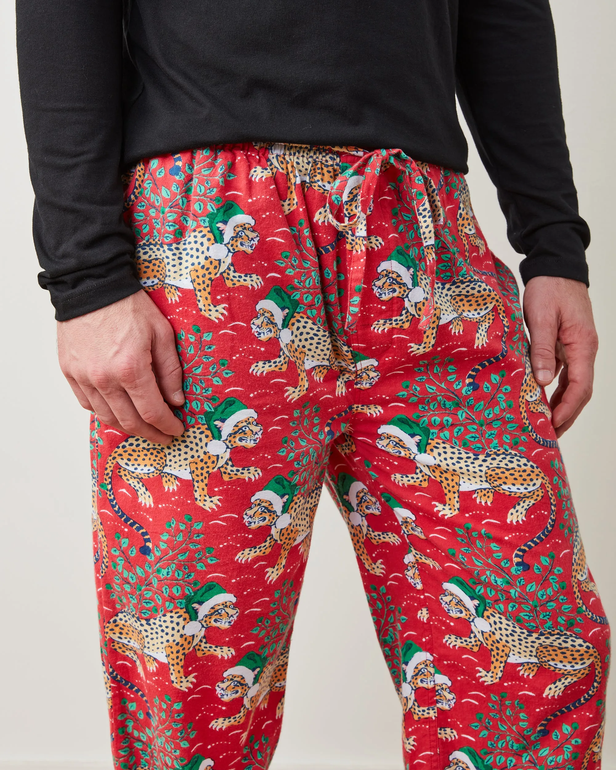 Holly Jolly Bagheera - Men's Lightweight Flannel PJ Pants - Ruby
