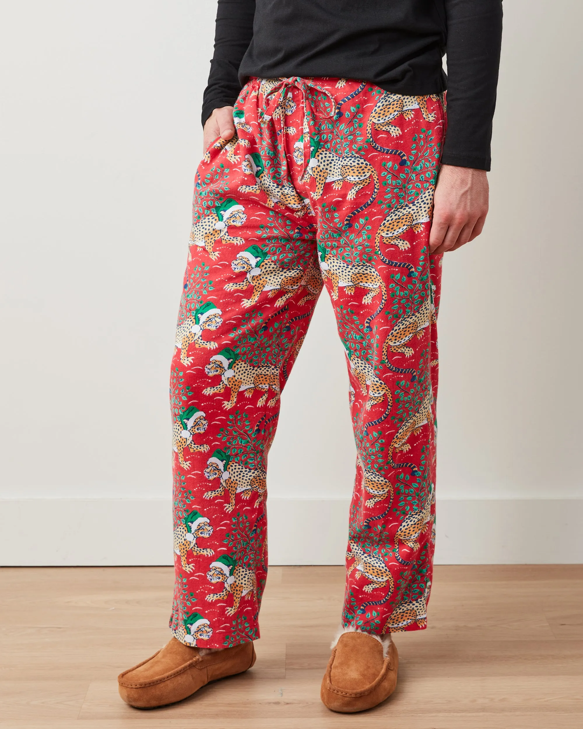 Holly Jolly Bagheera - Men's Lightweight Flannel PJ Pants - Ruby
