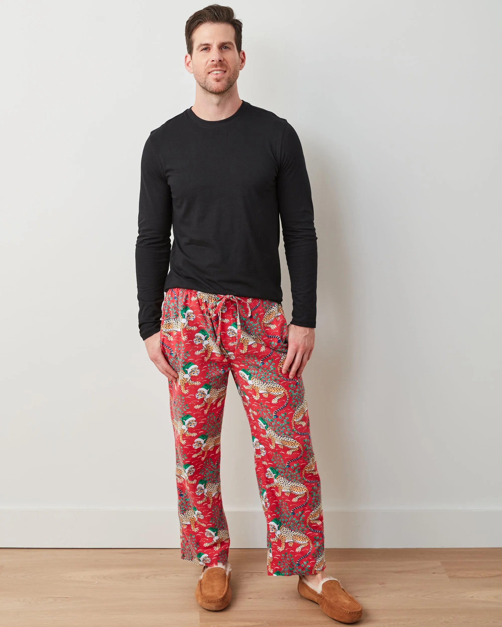 Holly Jolly Bagheera - Men's Lightweight Flannel PJ Pants - Ruby