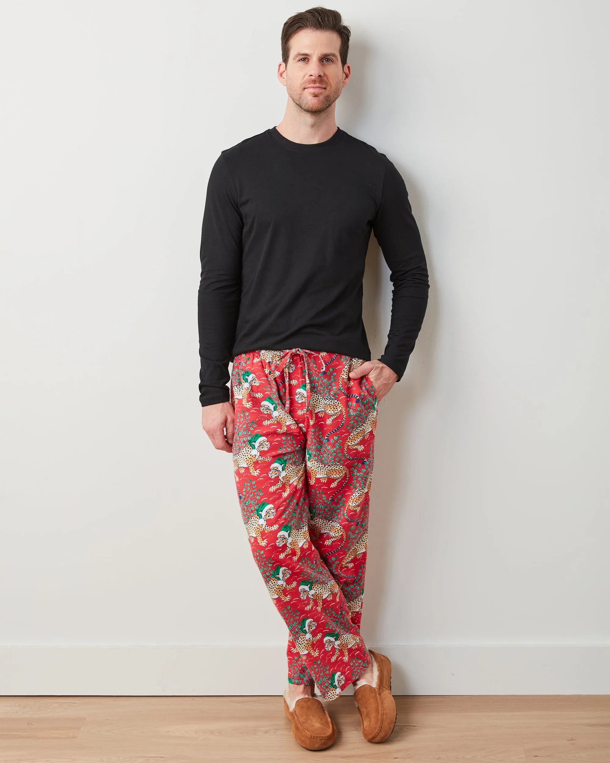 Holly Jolly Bagheera - Men's Lightweight Flannel PJ Pants - Ruby