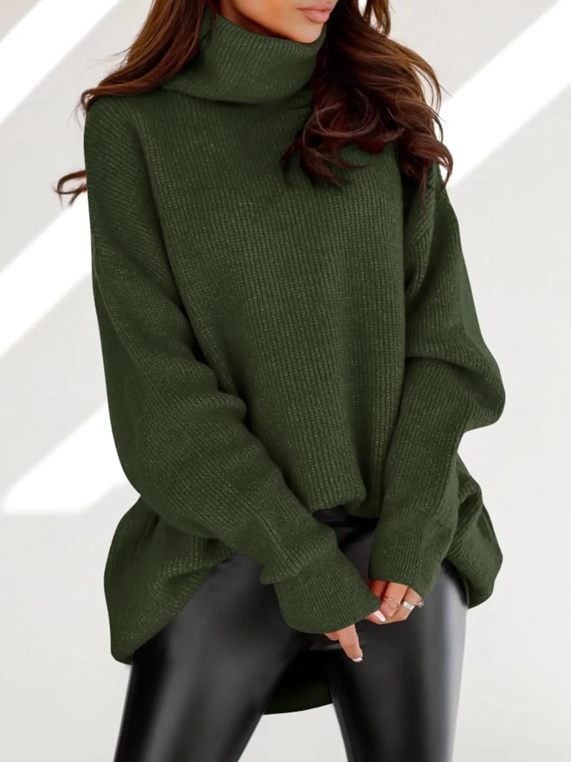 imesrun Womens Turtleneck Oversized Sweater Batwing Chunky Pullover Sweater Casual Fall Loose Knit Jumper Top