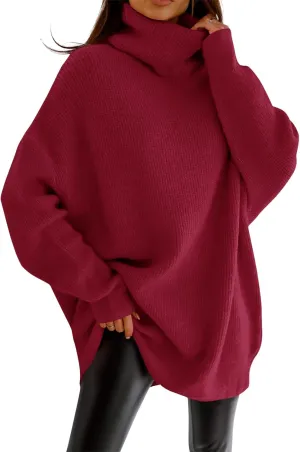 imesrun Womens Turtleneck Oversized Sweater Batwing Chunky Pullover Sweater Casual Fall Loose Knit Jumper Top