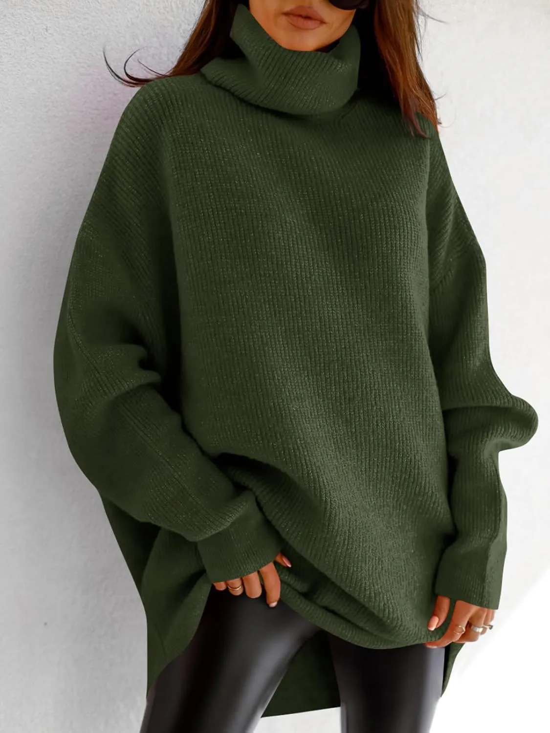 imesrun Womens Turtleneck Oversized Sweater Batwing Chunky Pullover Sweater Casual Fall Loose Knit Jumper Top