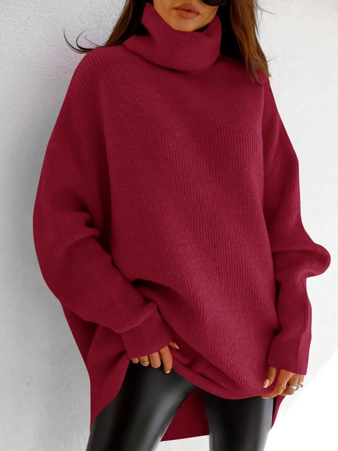 imesrun Womens Turtleneck Oversized Sweater Batwing Chunky Pullover Sweater Casual Fall Loose Knit Jumper Top