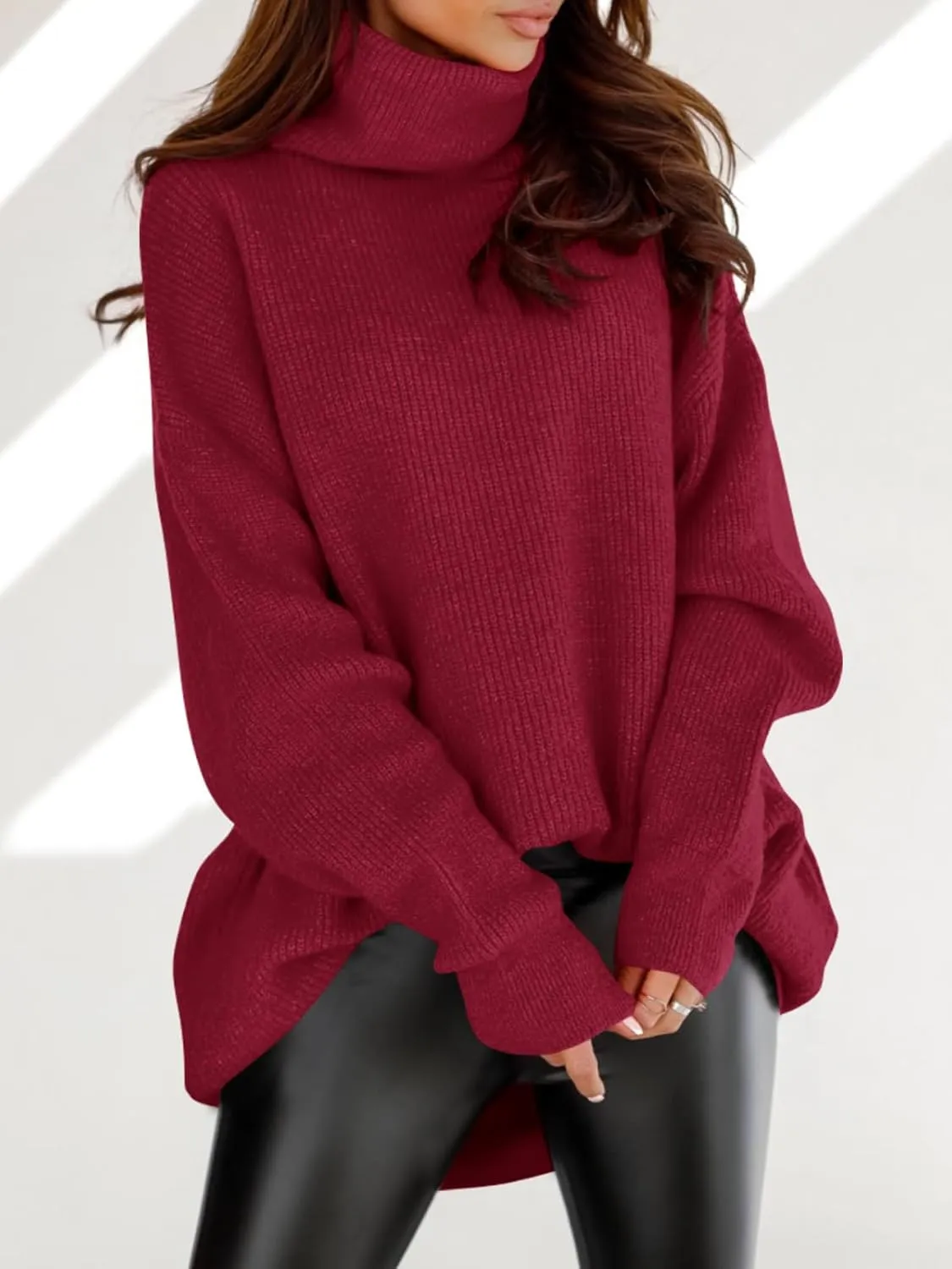 imesrun Womens Turtleneck Oversized Sweater Batwing Chunky Pullover Sweater Casual Fall Loose Knit Jumper Top