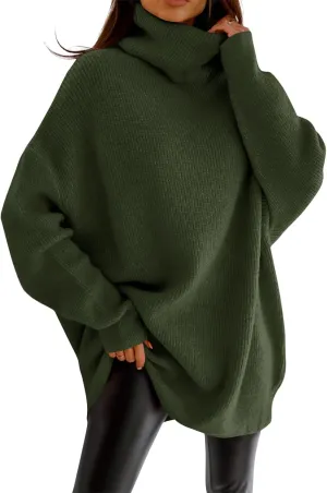 imesrun Womens Turtleneck Oversized Sweater Batwing Chunky Pullover Sweater Casual Fall Loose Knit Jumper Top