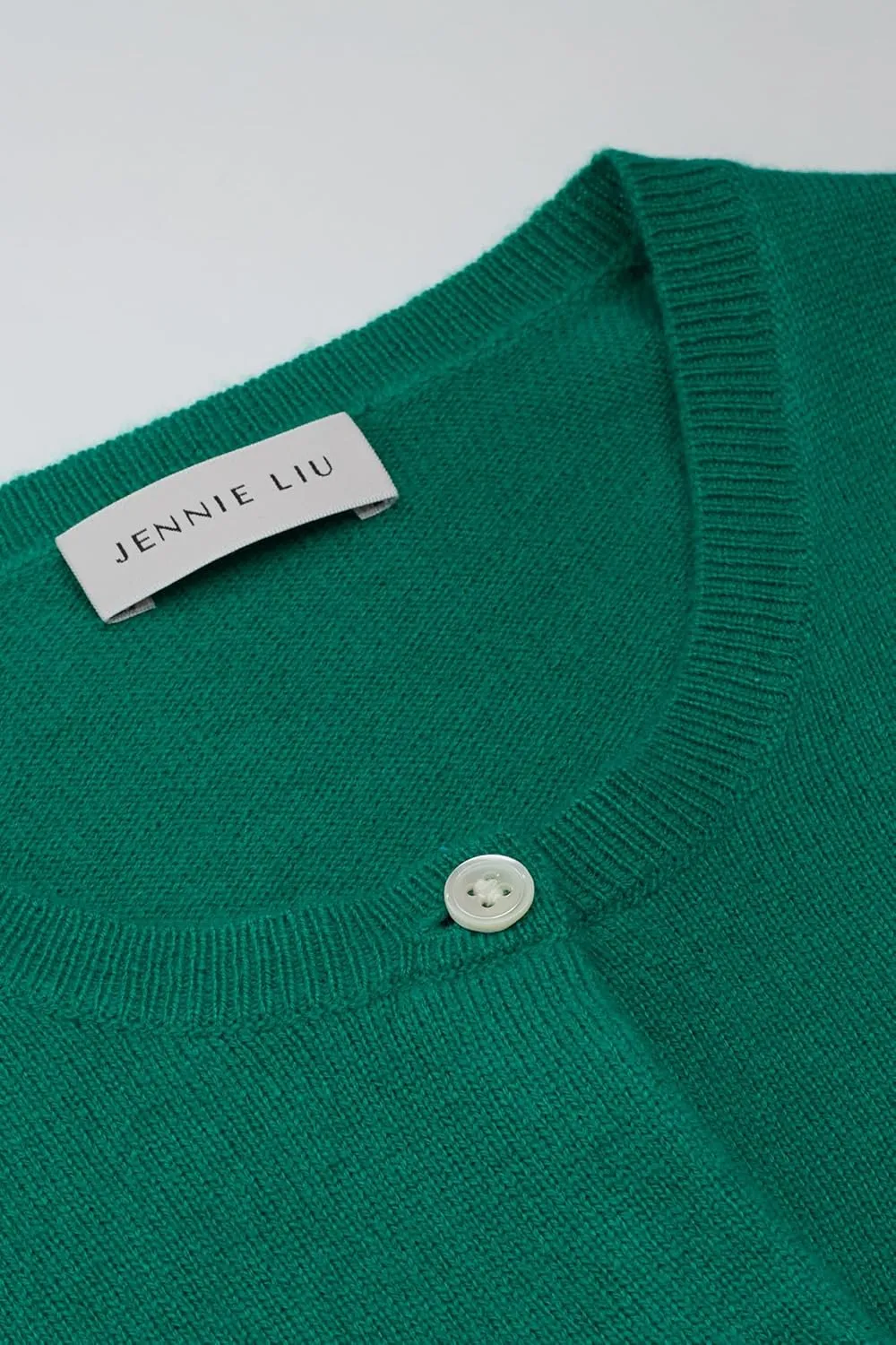 JENNIE LIU Women's 100% Cashmere Button Front Long Sleeve Crewneck Cardigan Sweater