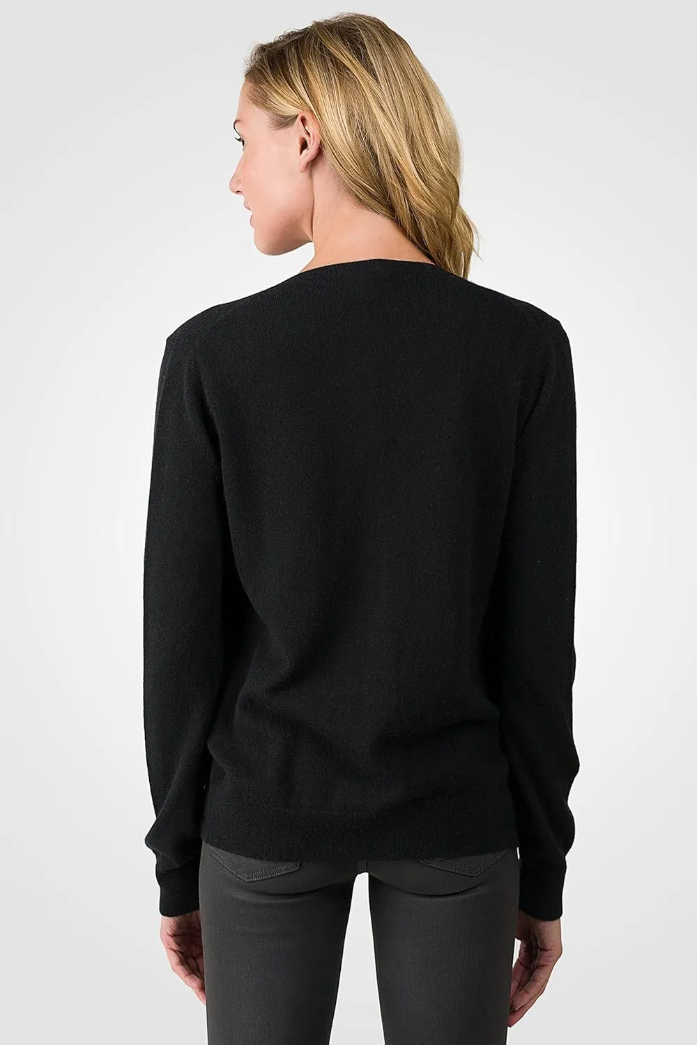 JENNIE LIU Women's 100% Cashmere Button Front Long Sleeve Crewneck Cardigan Sweater